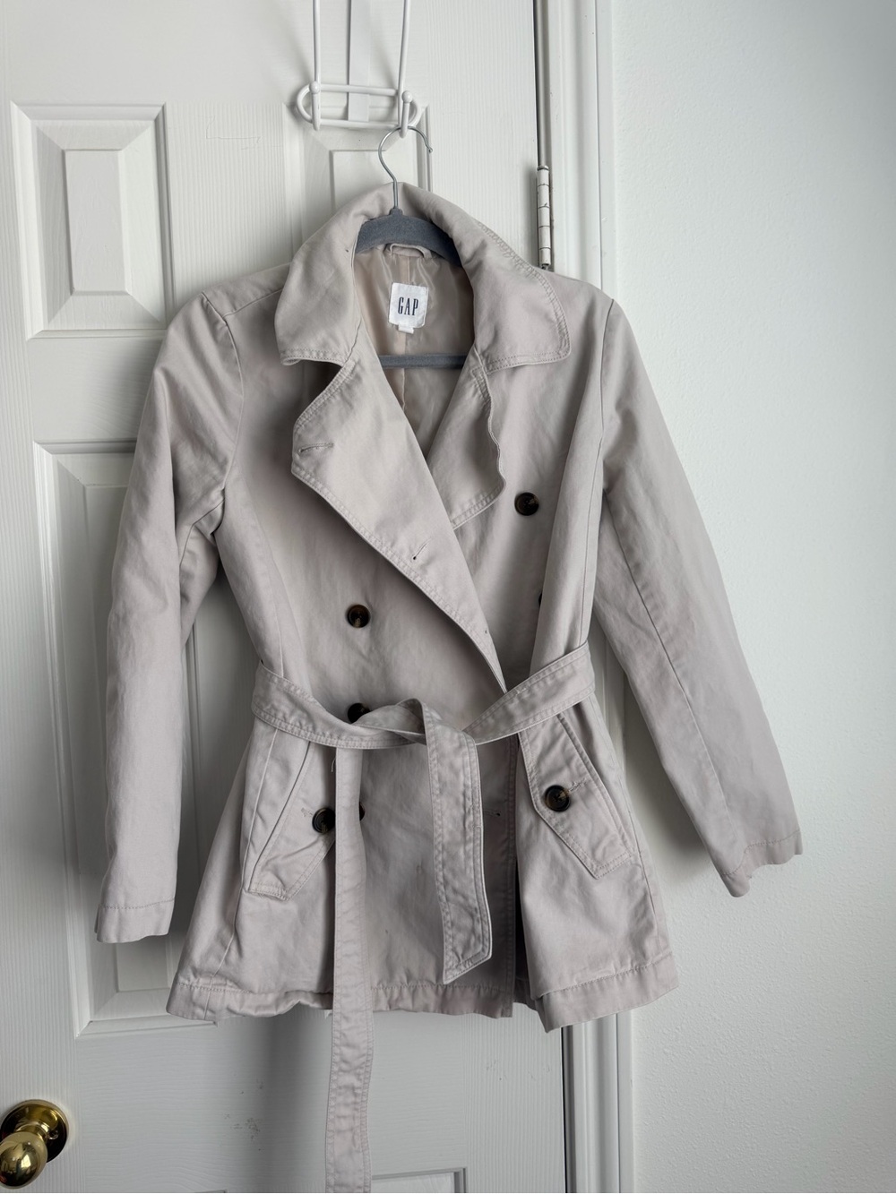 GAP Light Gray Double-Breasted Belted Trench Coat